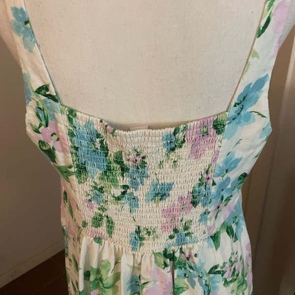 Old Navy floral midi dress linen size Large straps flower print white blue green - Picture 5 of 14